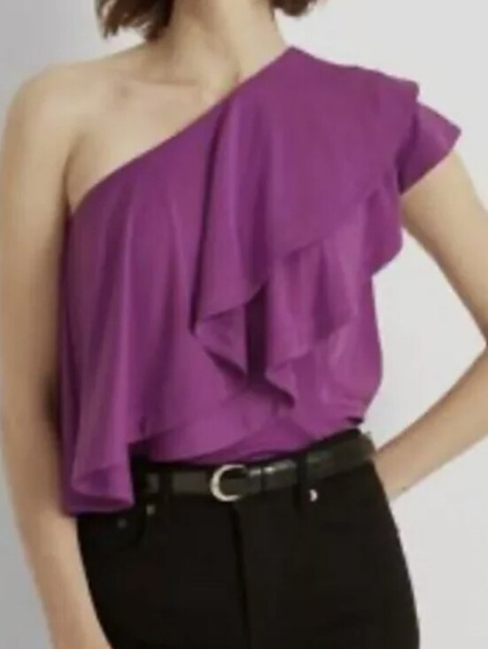 Ralph Lauren Black Label Tops - Ralph Lauren One-Shoulder Ruffle Top in Pretty Violet